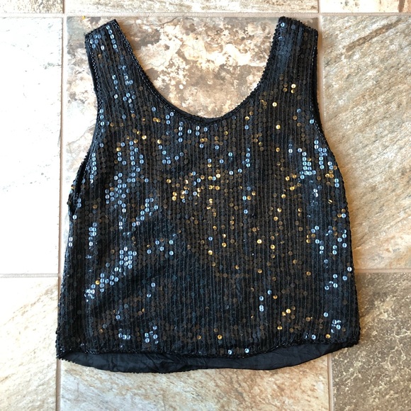 Vintage 100% silk black sequin tank top - Picture 4 of 8